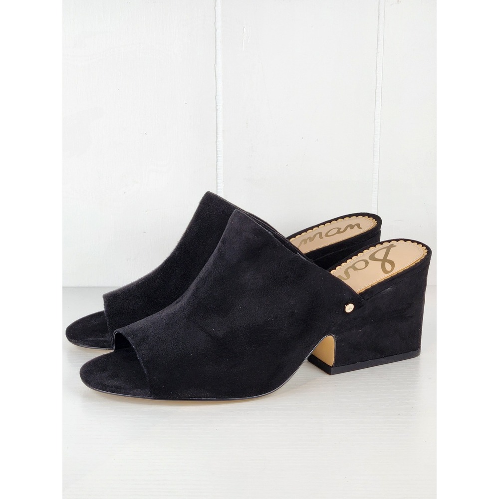 Sam Edelman Rheta Black Suede Block Heel Mules Open Toe Sandals Womens 8